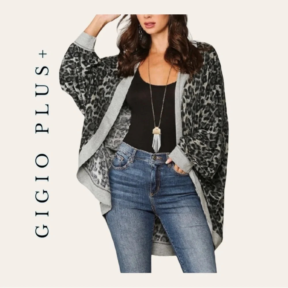1140. GIGIO PLUS+ ANIMAL PRINT COCOON KIMONO‎ SIZE XLARGE GRAY/BLACK IN COLOR